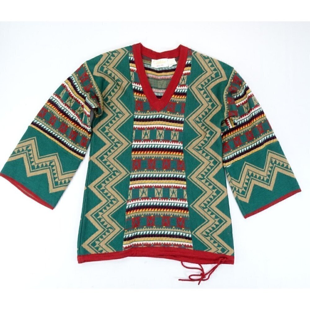 Vintage Catalina Jacquard Southwestern Aztec Pullover Tunic Size S Wool Blend